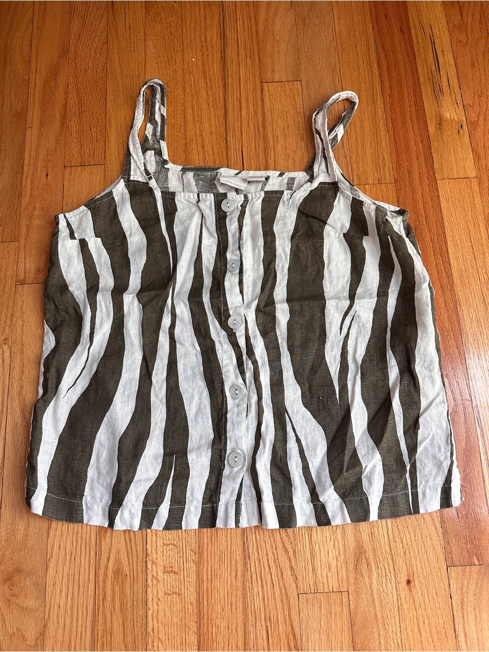 Rachel Zoe 100% Linen Zebra Stripe Button Front Cami  Top L